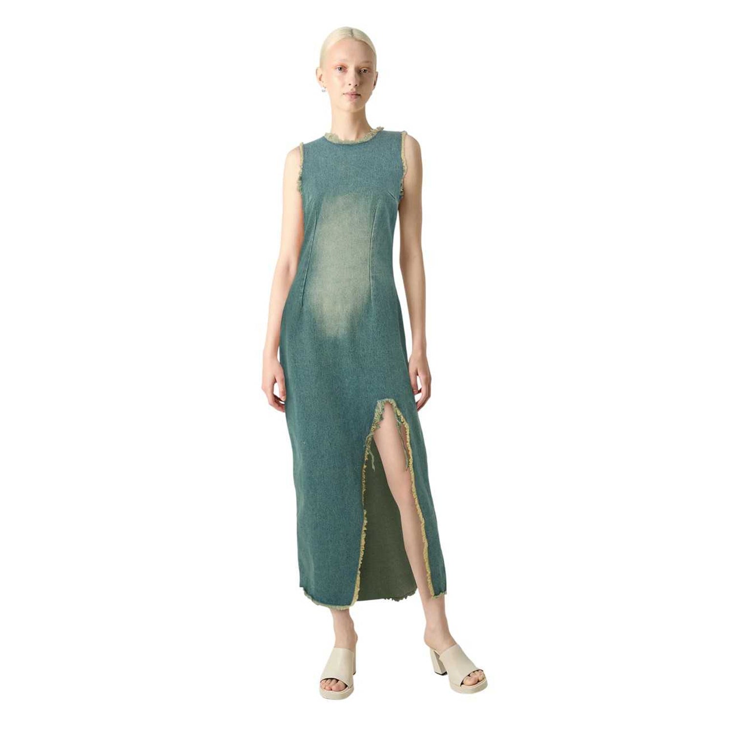 Blue - Side - The Ragged Priest Womens-Ladies Denim Distressed Hem Maxi Dress