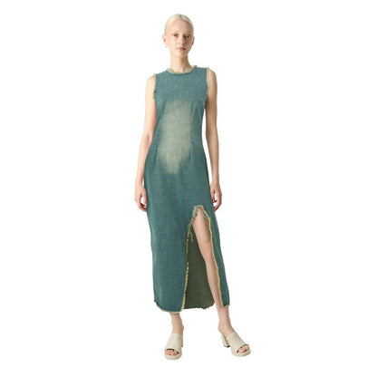 Blue - Side - The Ragged Priest Womens-Ladies Denim Distressed Hem Maxi Dress
