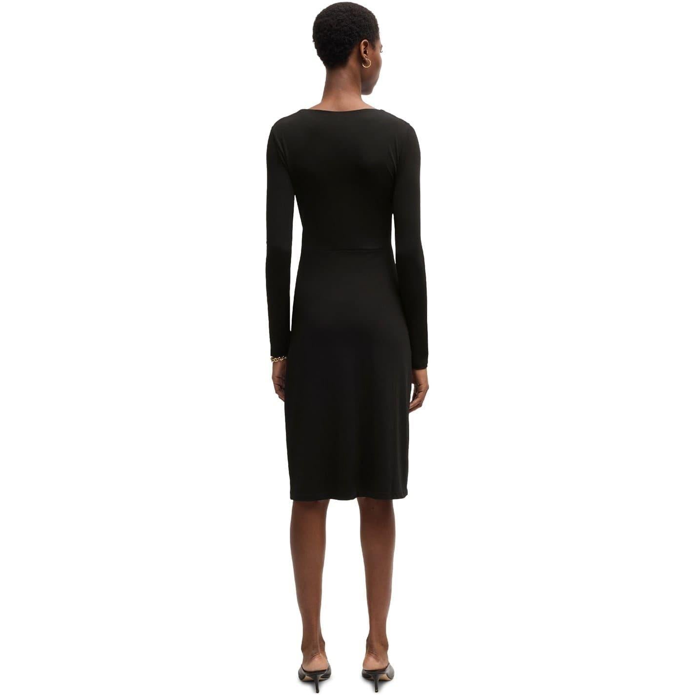 Black - Back - Boss Womens-Ladies Eular Surplice Long-Sleeved Wrap Dress