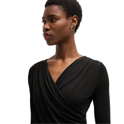 Black - Side - Boss Womens-Ladies Eular Surplice Long-Sleeved Wrap Dress
