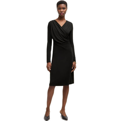 Black - Front - Boss Womens-Ladies Eular Surplice Long-Sleeved Wrap Dress