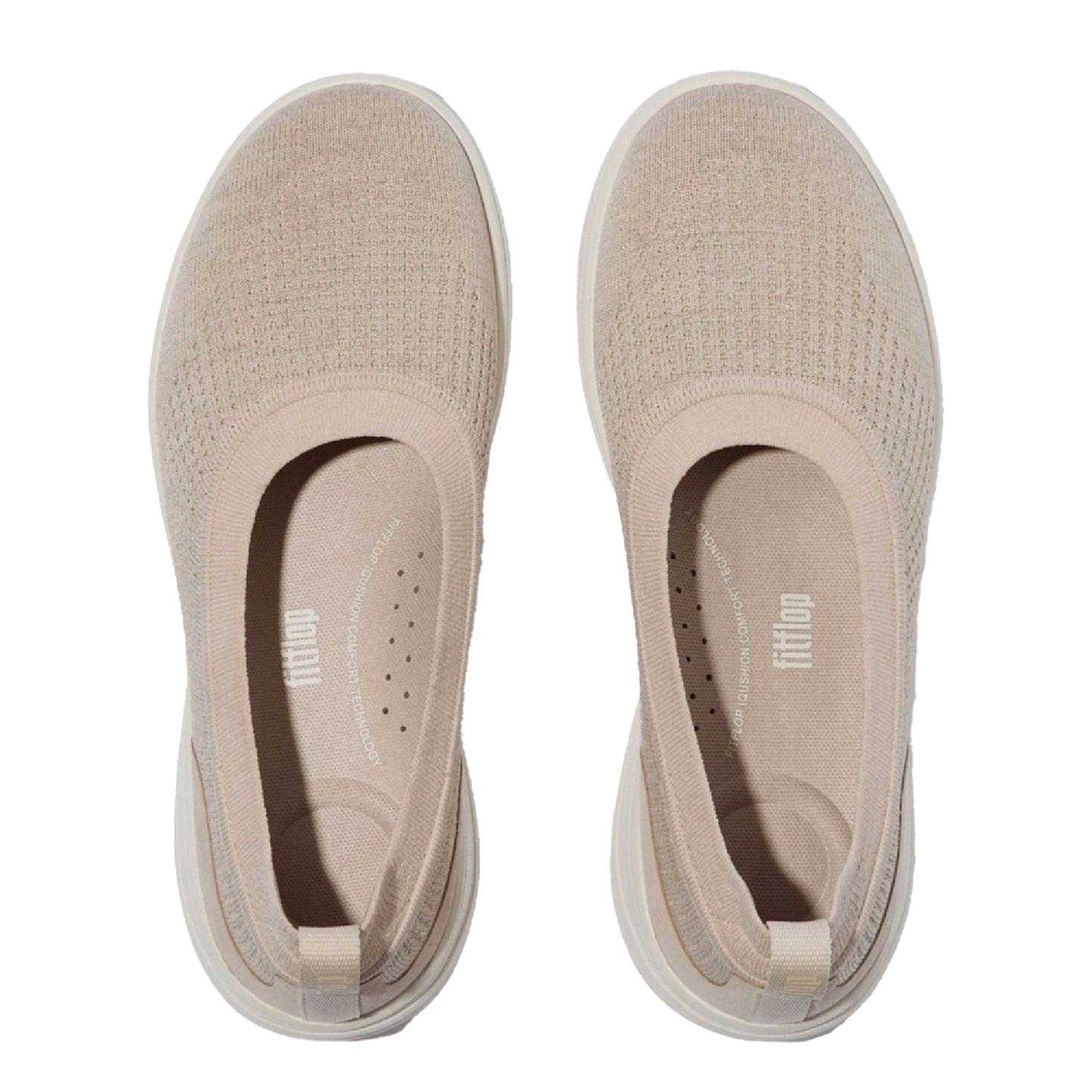 Beige - Side - Fit Flop Womens-Ladies Knitted Ballet Flats