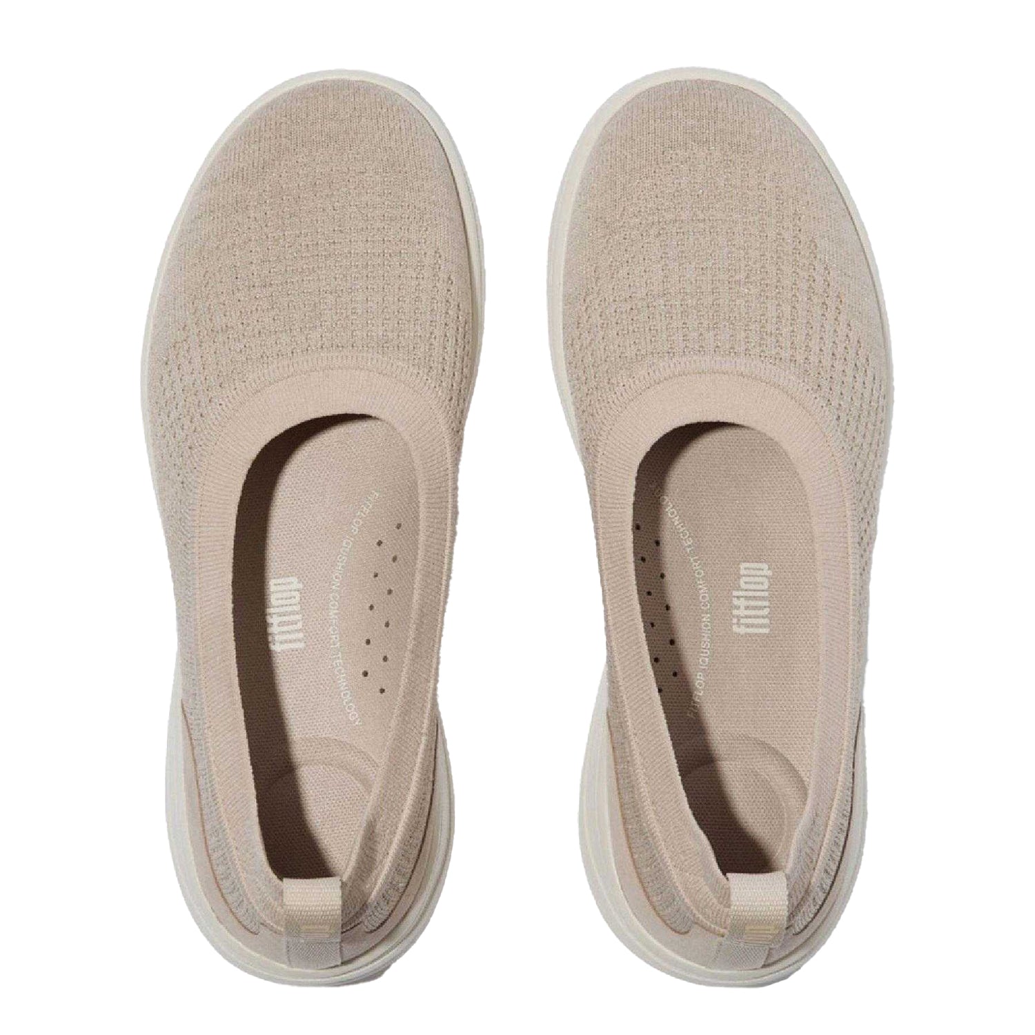 Beige - Side - Fit Flop Womens-Ladies Knitted Ballet Flats