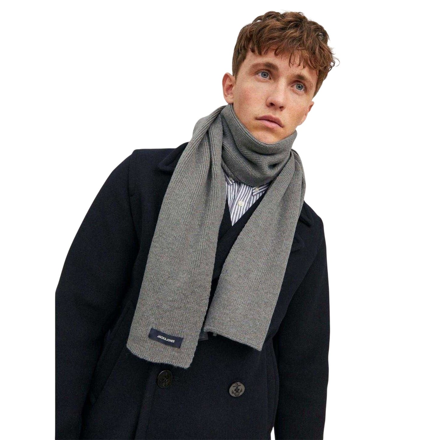 Grey Melange - Side - Jack And Jones Jacdna Logo Knitted Scarf