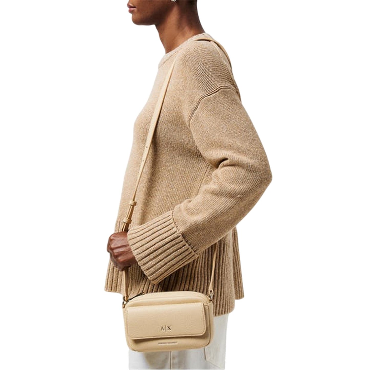 Beige - Side - Armani Exchange Pebble Messenger Bag