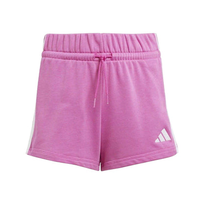 Pink-White - Front - Adidas Childrens-Kids Essential 3 Stripes Shorts