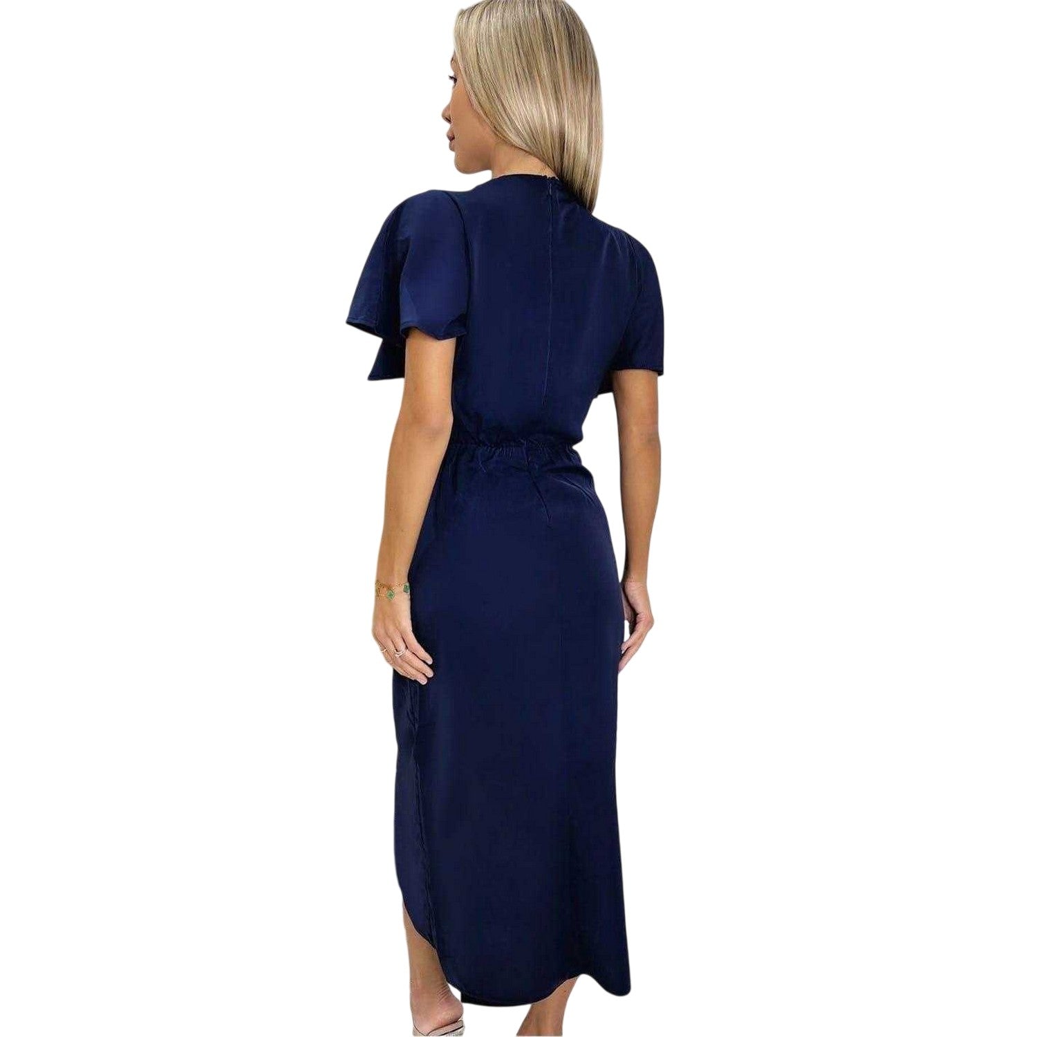 Navy - Back - AX Paris Womens-Ladies Polyester Buckle Detail Flutter Wrap Dress