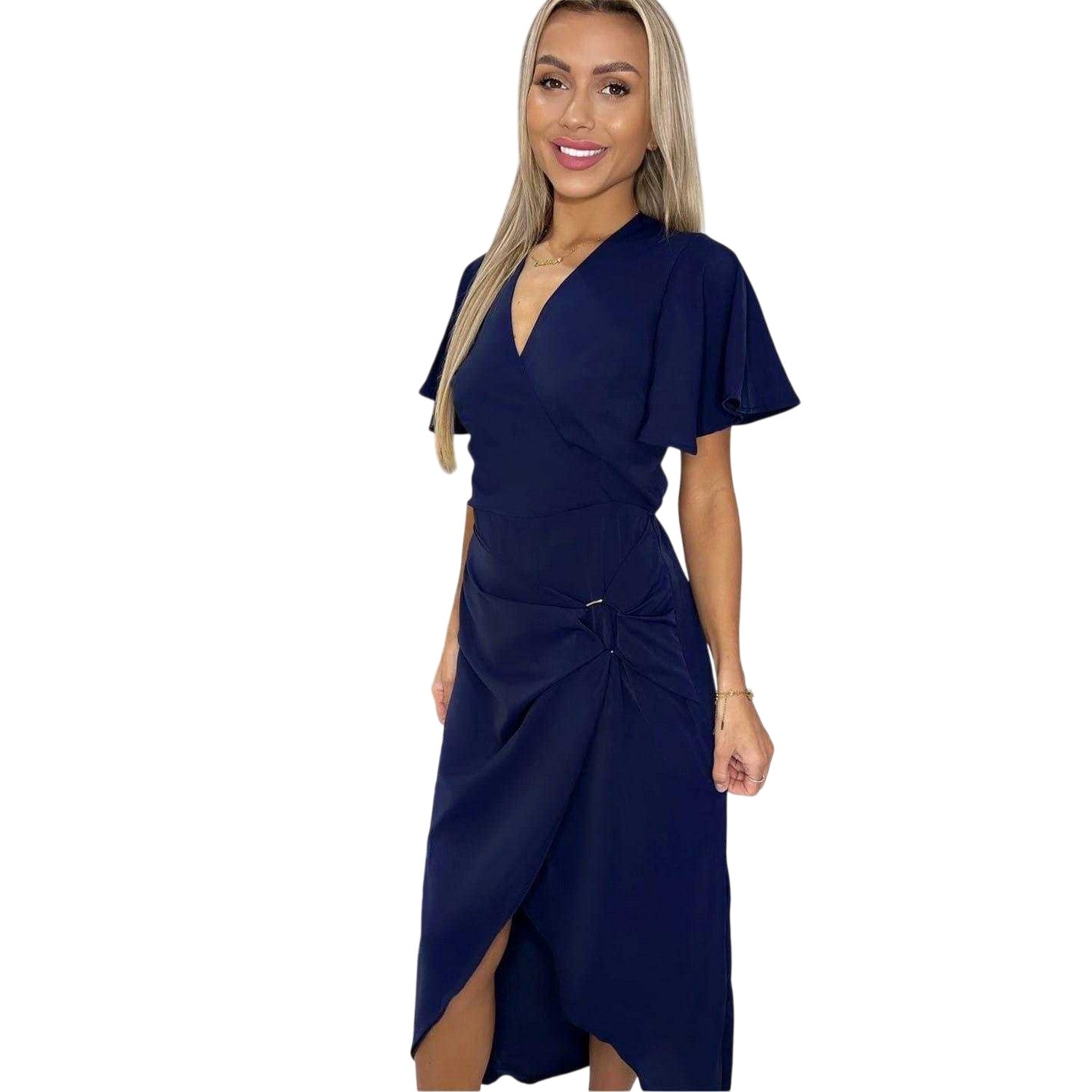 Navy - Lifestyle - AX Paris Womens-Ladies Polyester Buckle Detail Flutter Wrap Dress