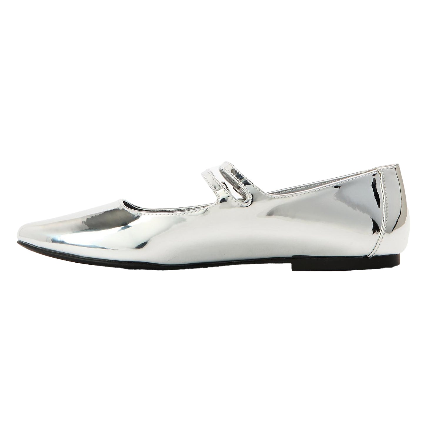 Silver - Back - Steve Madden Womens-Ladies Alisah Mirrored Ballet Flats