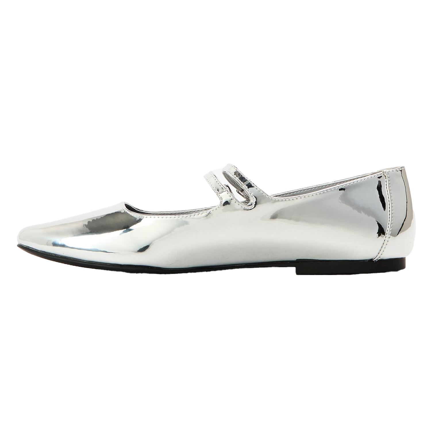 Silver - Back - Steve Madden Womens-Ladies Alisah Mirrored Ballet Flats