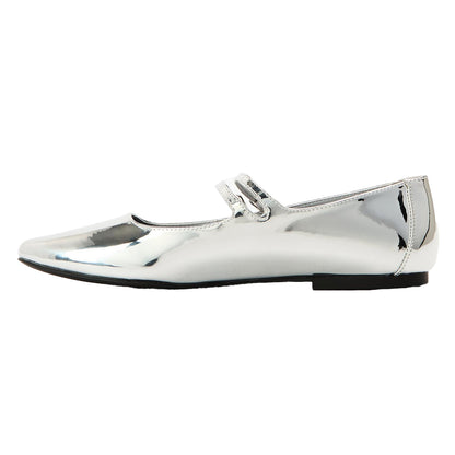 Silver - Back - Steve Madden Womens-Ladies Alisah Mirrored Ballet Flats