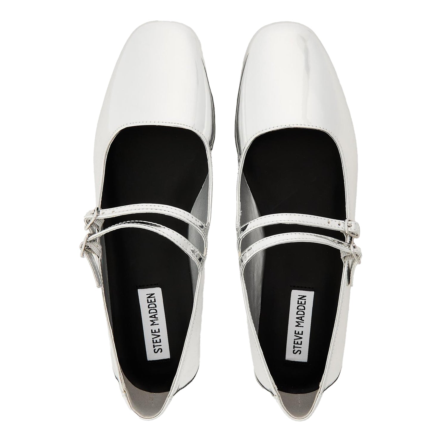 Silver - Side - Steve Madden Womens-Ladies Alisah Mirrored Ballet Flats