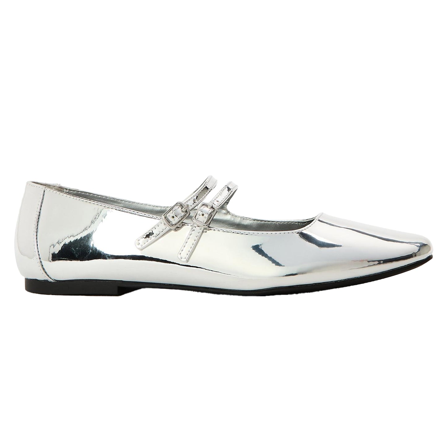 Silver - Front - Steve Madden Womens-Ladies Alisah Mirrored Ballet Flats