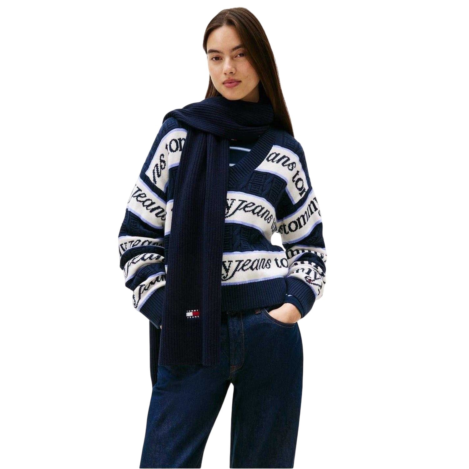 Dark Navy - Side - Tommy Jeans Unisex Adult Ribbed Scarf