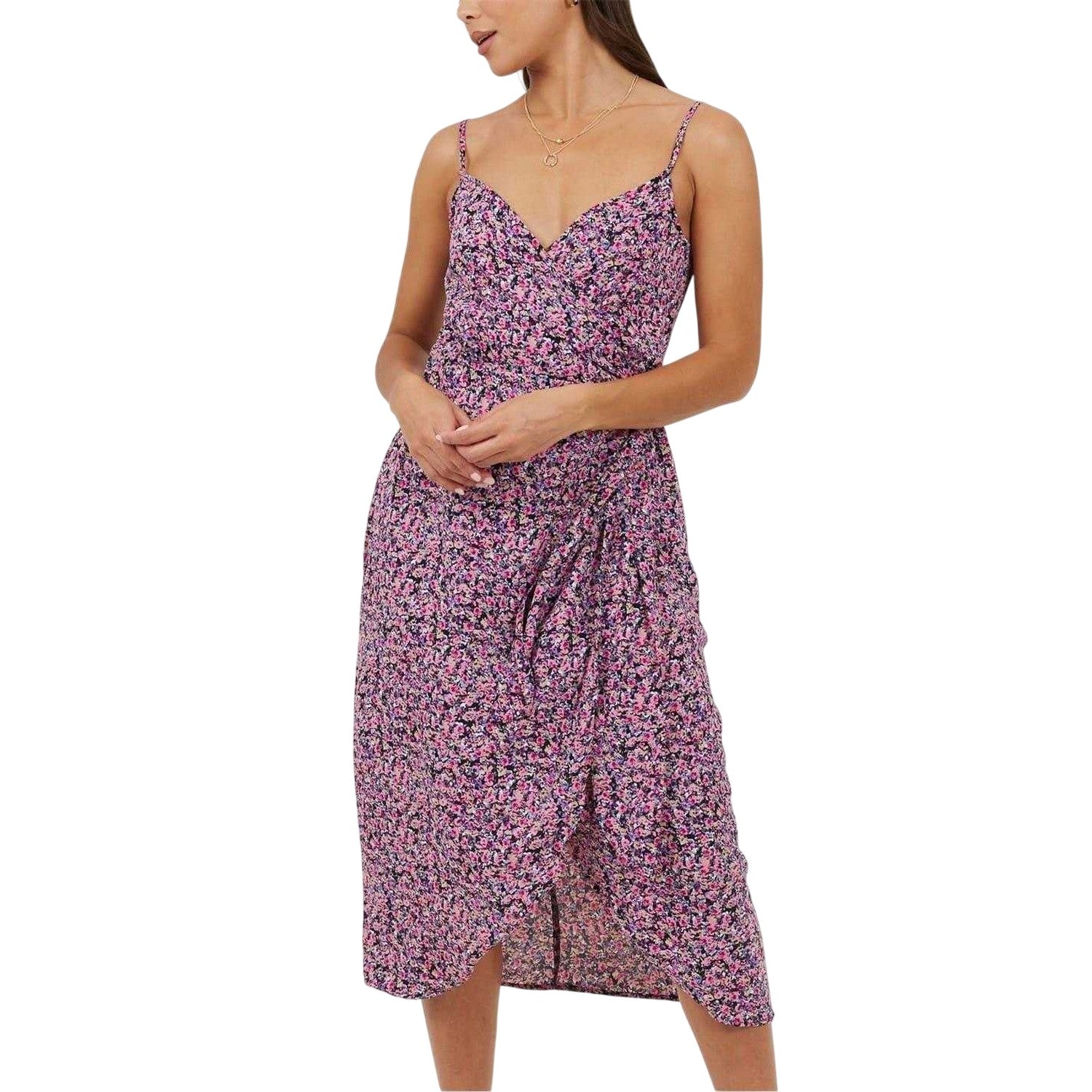 Pink - Front - Brave Soul Womens-Ladies Floral Sweetheart Wrap Dress