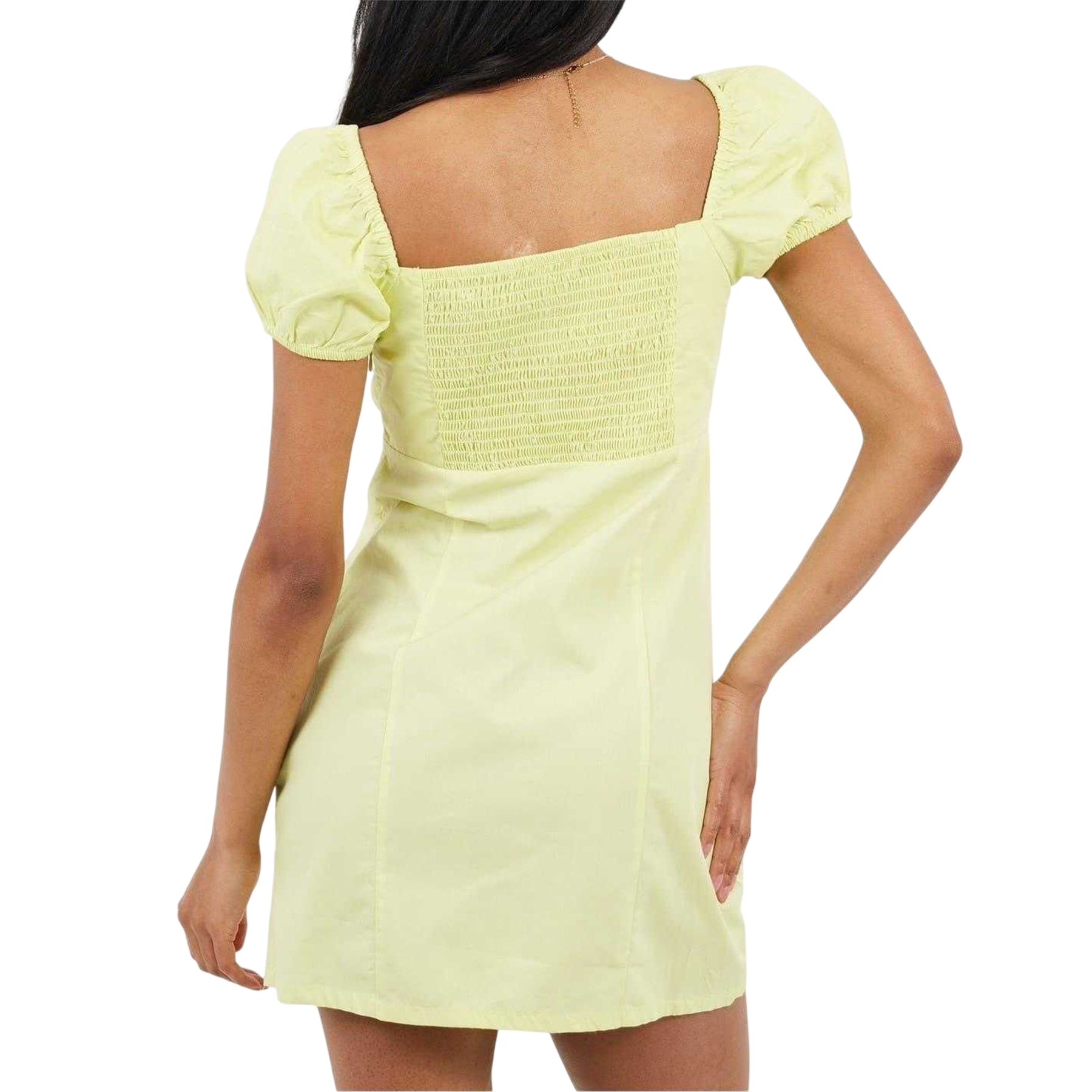 Lime - Back - Brave Soul Womens-Ladies Square Neck Puff Sleeve Mini Dress