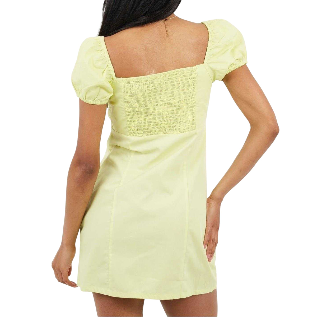 Lime - Back - Brave Soul Womens-Ladies Square Neck Puff Sleeve Mini Dress