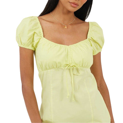 Lime - Side - Brave Soul Womens-Ladies Square Neck Puff Sleeve Mini Dress