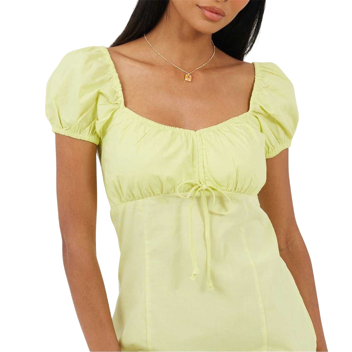Lime - Side - Brave Soul Womens-Ladies Square Neck Puff Sleeve Mini Dress