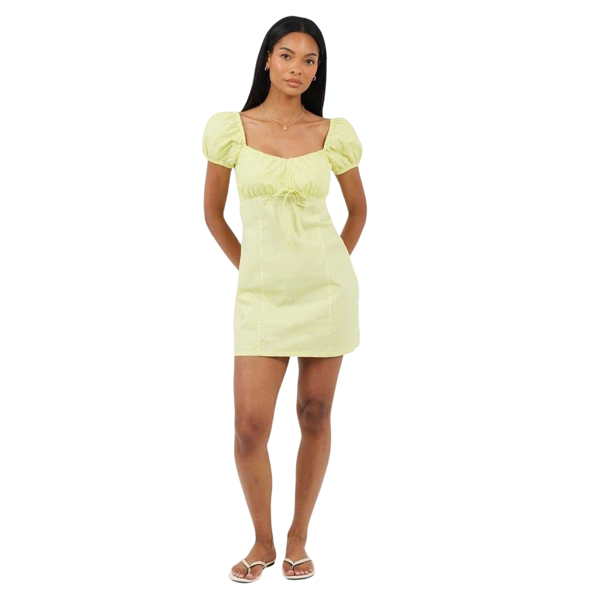 Lime - Lifestyle - Brave Soul Womens-Ladies Square Neck Puff Sleeve Mini Dress