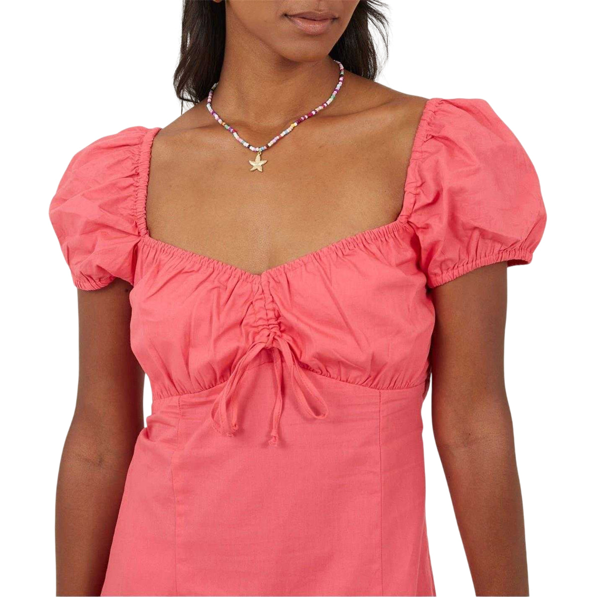 Pink - Side - Brave Soul Womens-Ladies Square Neck Puff Sleeve Mini Dress