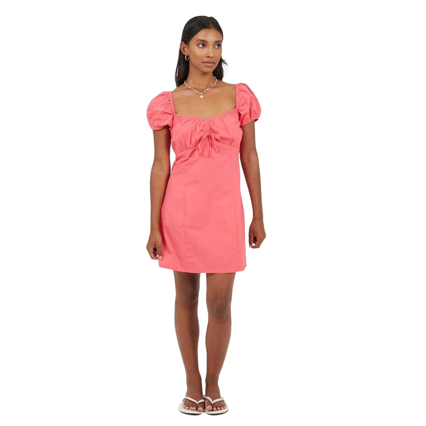 Pink - Lifestyle - Brave Soul Womens-Ladies Square Neck Puff Sleeve Mini Dress
