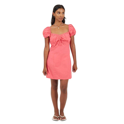 Pink - Lifestyle - Brave Soul Womens-Ladies Square Neck Puff Sleeve Mini Dress