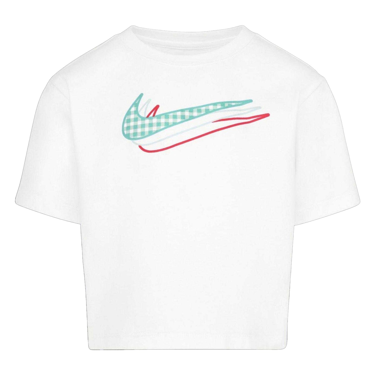 White - Front - Nike Girls Icon Gingham Boxy T-Shirt