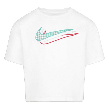 White - Front - Nike Girls Icon Gingham Boxy T-Shirt