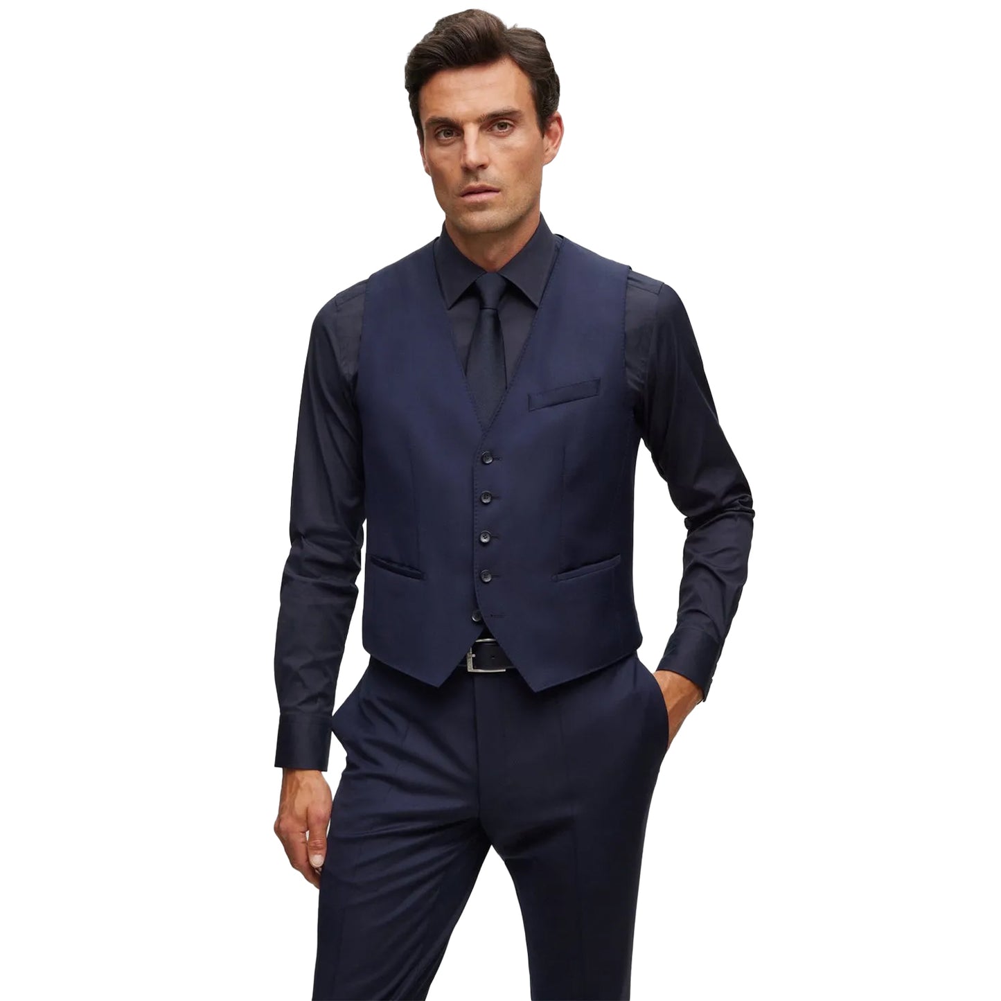 Navy - Front - Boss Mens T-Harvers Waistcoat