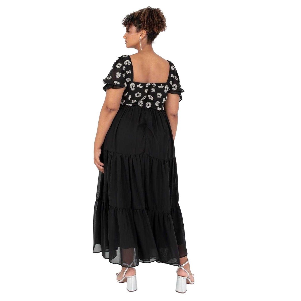 Black - Back - Lovedrobe Womens-Ladies Square Neck Short-Sleeved Midi Dress