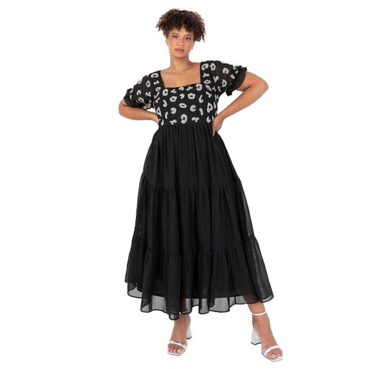Black - Front - Lovedrobe Womens-Ladies Square Neck Short-Sleeved Midi Dress