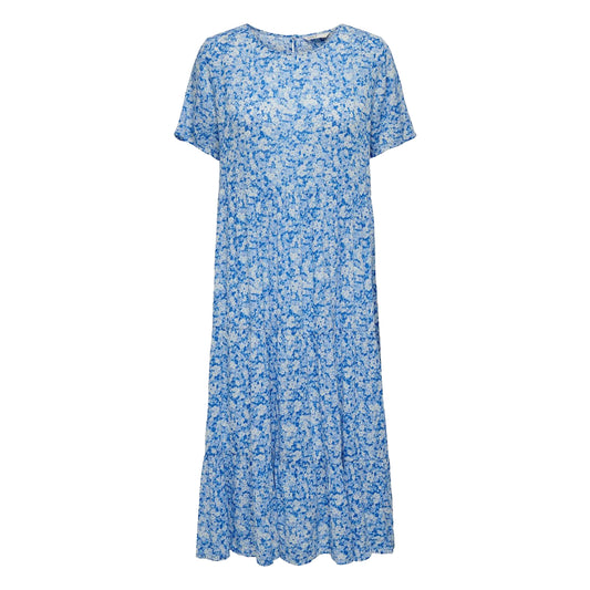 Provincial Blue - Front - Only Womens-Ladies Floral Pattern Short-Sleeved Maxi Dress