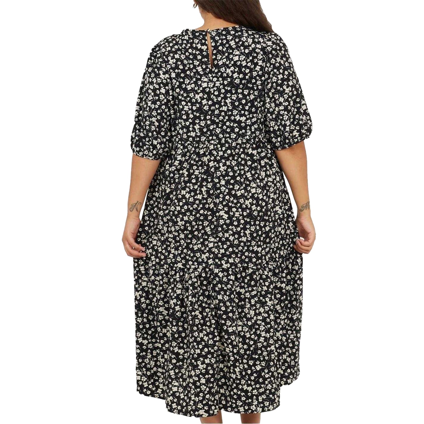 Black - Back - Brave Soul Womens-Ladies Floral Plus 3-4 Sleeve Midi Dress