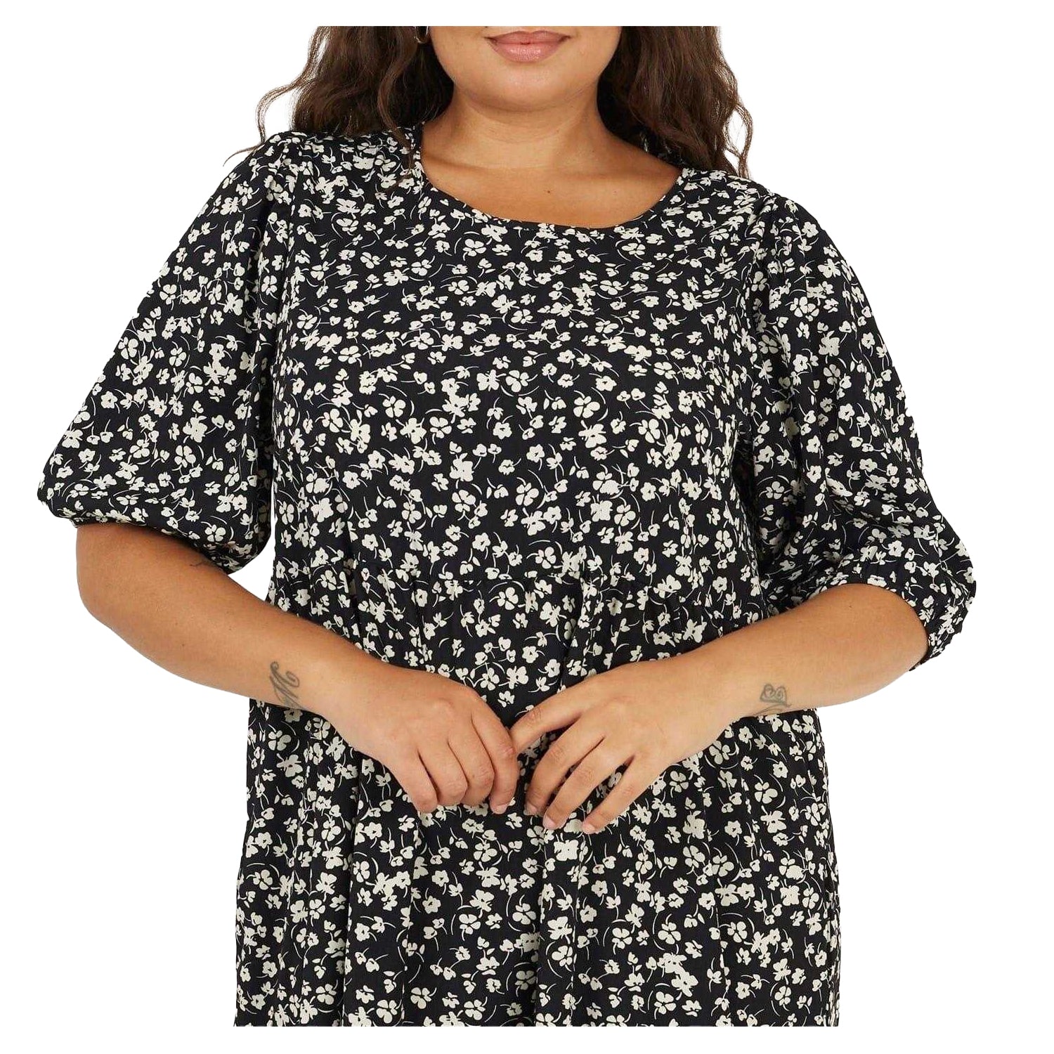 Black - Side - Brave Soul Womens-Ladies Floral Plus 3-4 Sleeve Midi Dress