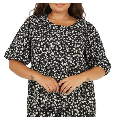 Black - Side - Brave Soul Womens-Ladies Floral Plus 3-4 Sleeve Midi Dress