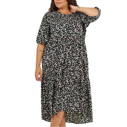 Black - Front - Brave Soul Womens-Ladies Floral Plus 3-4 Sleeve Midi Dress