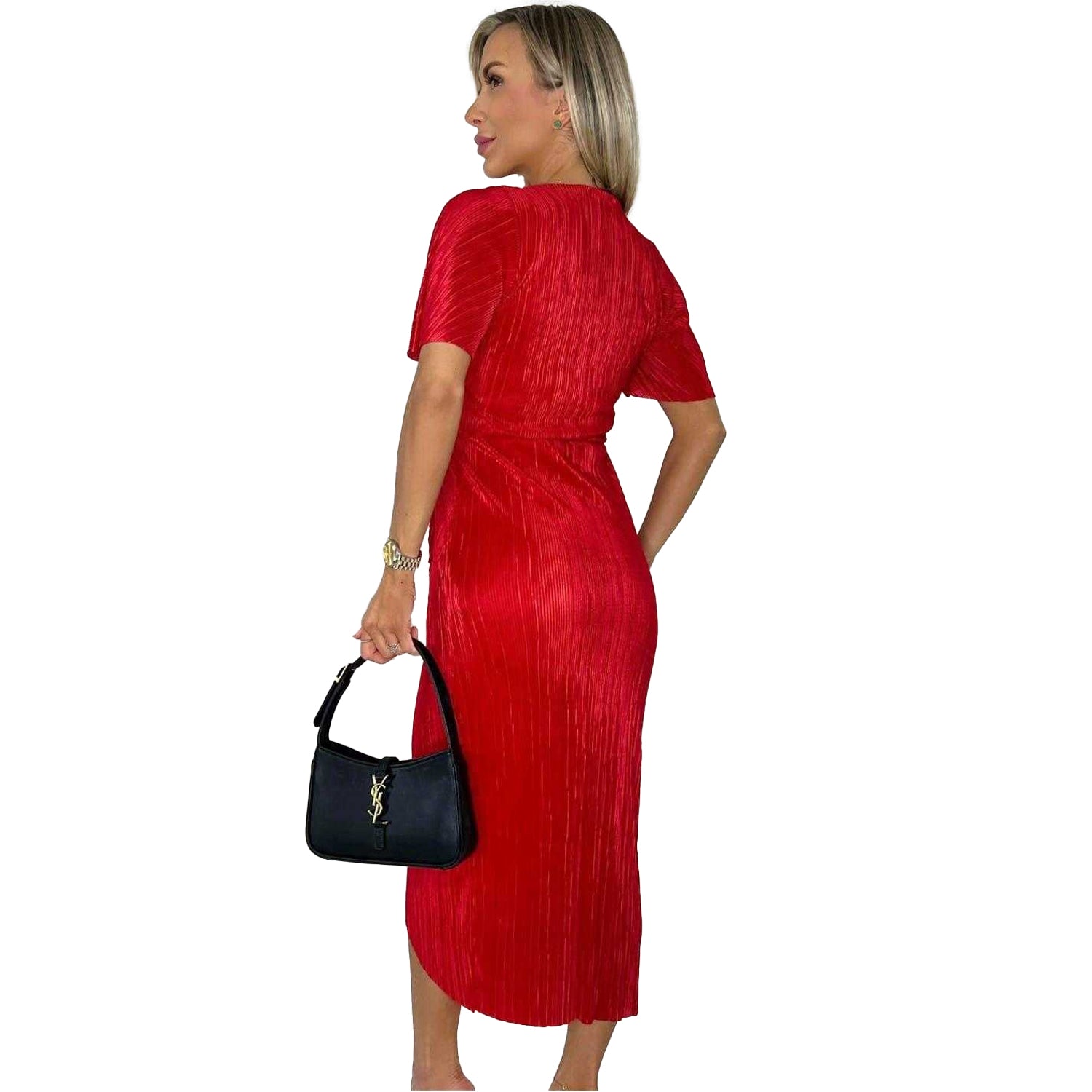 Red - Back - AX Paris Womens-Ladies Plisse Wrap Dress
