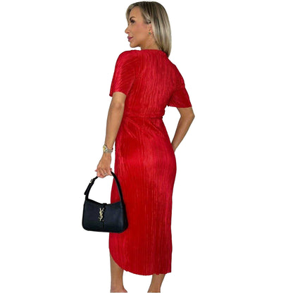 Red - Back - AX Paris Womens-Ladies Plisse Wrap Dress