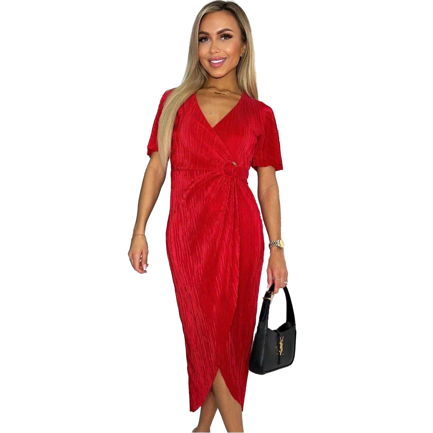 Red - Front - AX Paris Womens-Ladies Plisse Wrap Dress