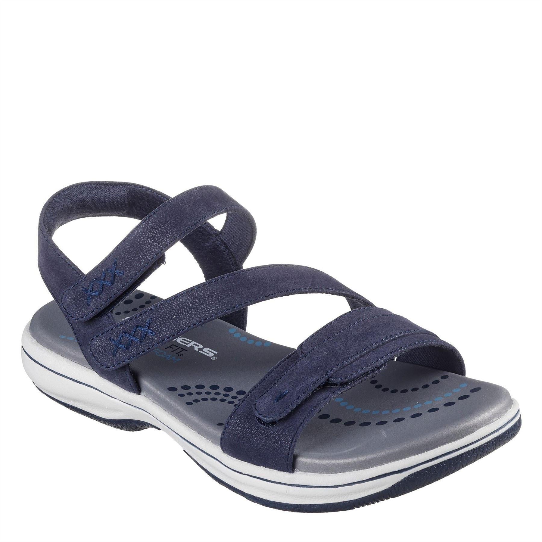 Navy - Side - Skechers Womens-Ladies Memory Foam Flat Sandals