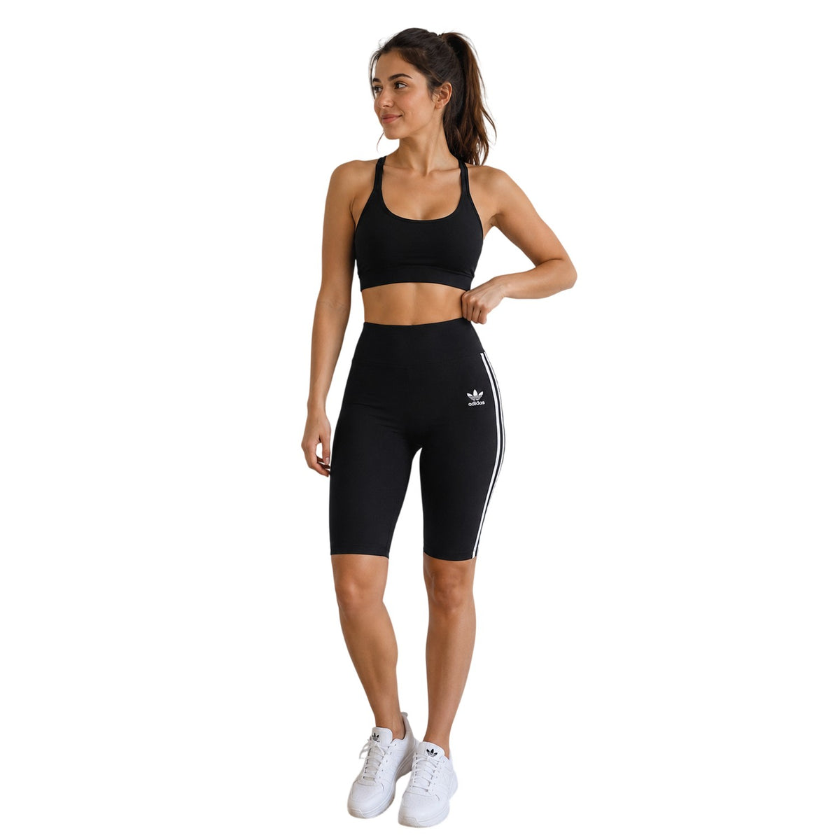 Black - Back - Adidas Womens-Ladies Classics 3 Stripes Shorts