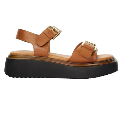 Tan - Front - Dune London Womens-Ladies Leather Flatform Sandals