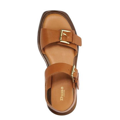 Tan - Side - Dune London Womens-Ladies Leather Flatform Sandals