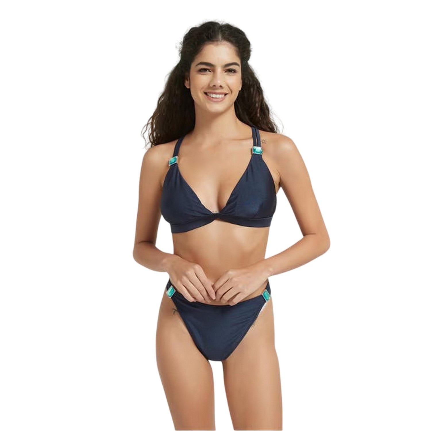 Navy - Front - Be You Womens-Ladies Embellished Bikini Bottoms