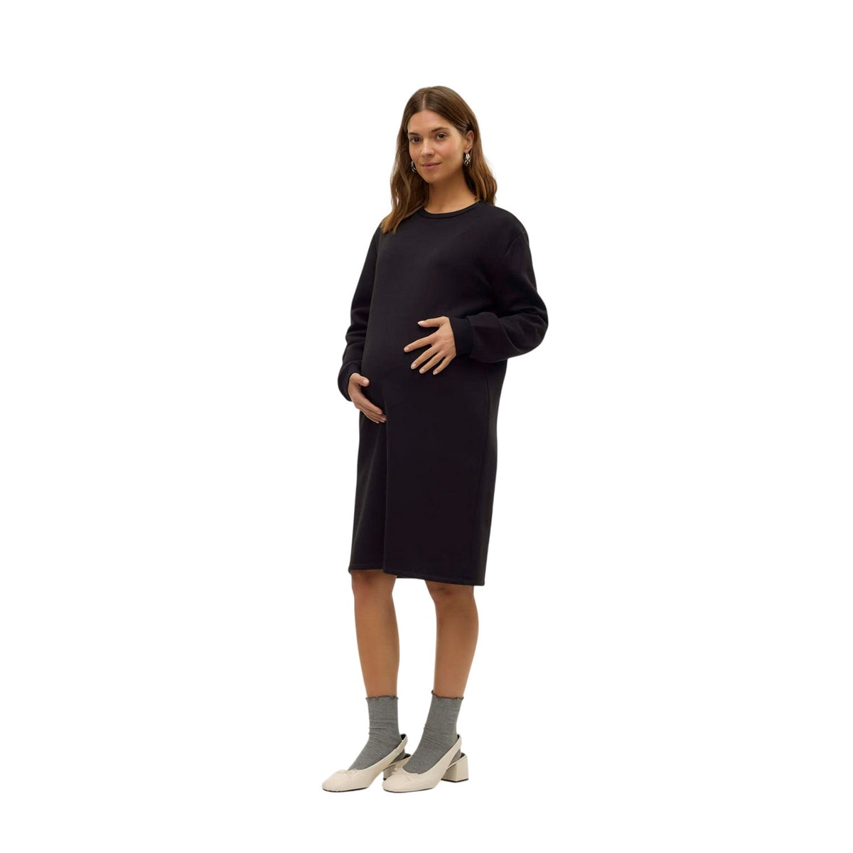 Black - Side - Mamalicious Womens-Ladies Relaxed Fit Maternity Sweatshirt Dress
