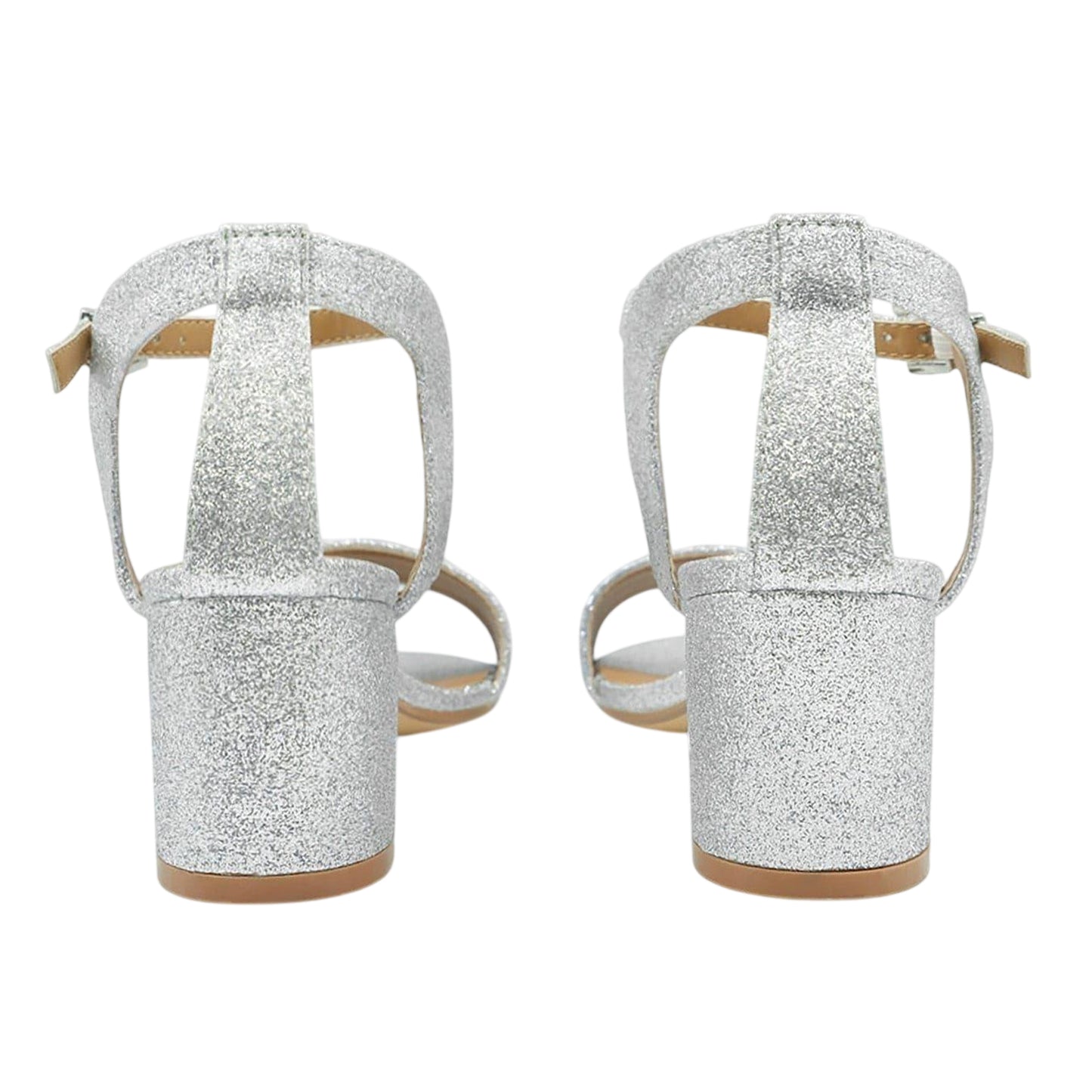 Silver Shiny - Back - Where's That From Womens-Ladies Glitter Low Block Heel Sandals