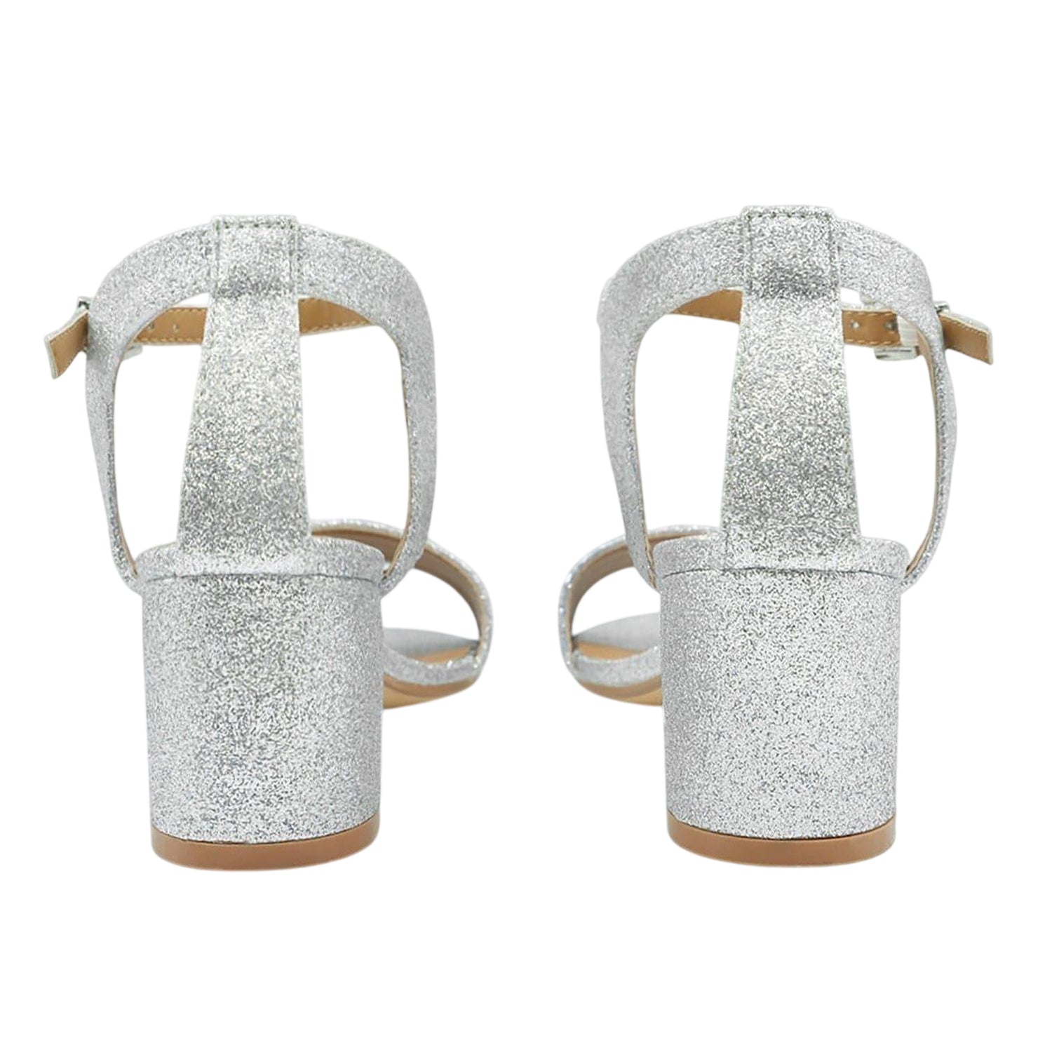 Silver Shiny - Back - Where's That From Womens-Ladies Glitter Low Block Heel Sandals