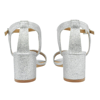 Silver Shiny - Back - Where's That From Womens-Ladies Glitter Low Block Heel Sandals
