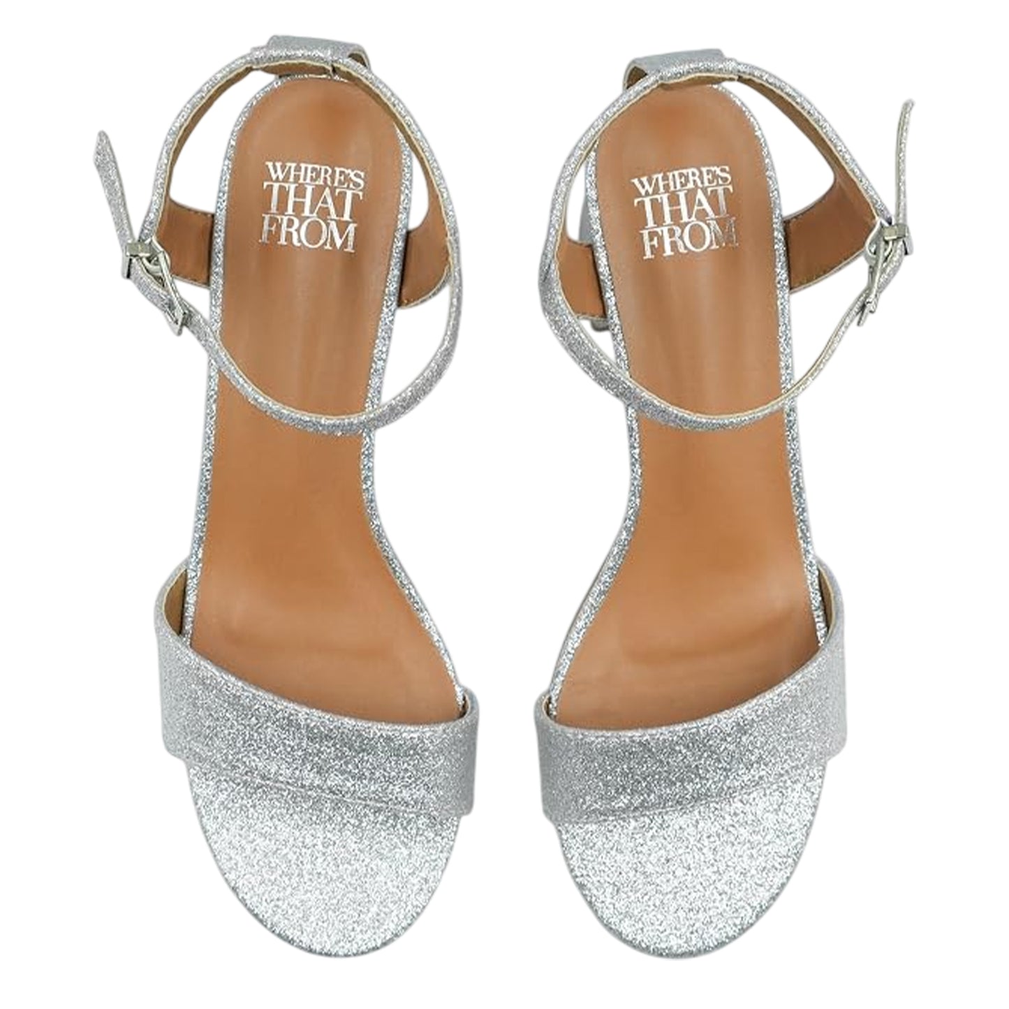 Silver Shiny - Side - Where's That From Womens-Ladies Glitter Low Block Heel Sandals